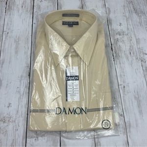 Nwt Damon Formal Button Down Dress Shirt Tan Yellow Long Sleeve Poplin 18.5 16.5